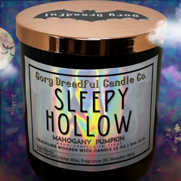 Sleepy Hollow Crackling Wooden Wick Candle: Mahogany Pumpkin Scent - Picture 7 of 10